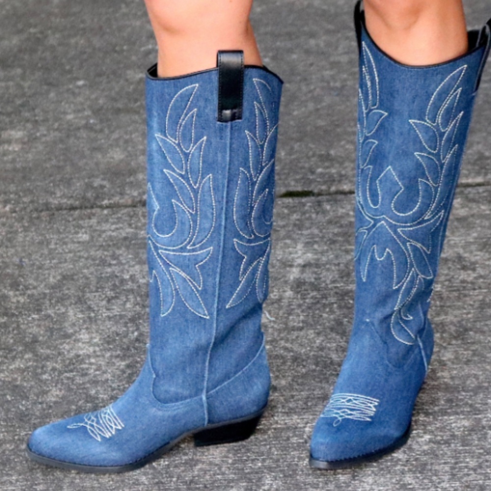 BAND OF THE‎ FREE  Western Denim Boot Womens Multi Size Tall Cowgirl NIB…